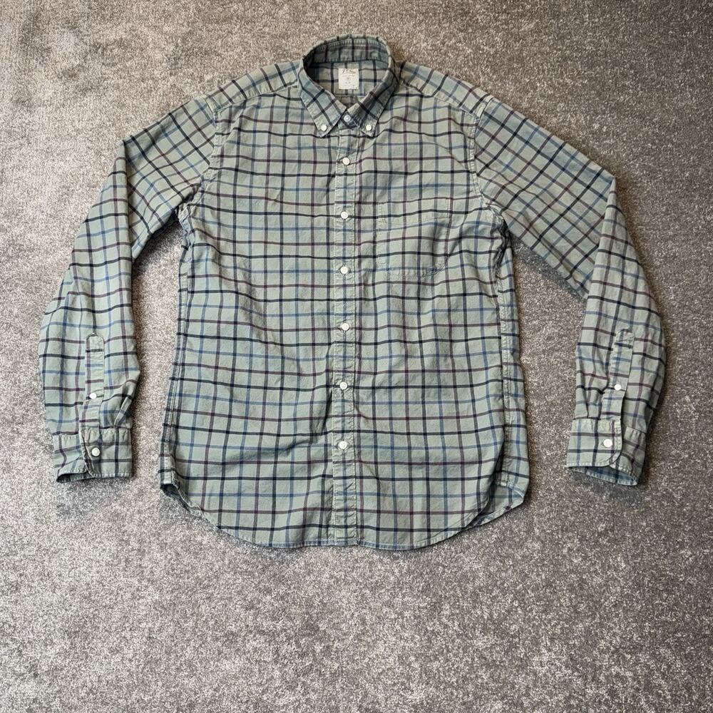 J.Crew Men’s Medium Slim Fit Green Check Plaid Button Down Shirt 100% Cotton